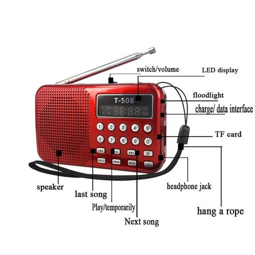 Kebidu T-508 50mm Mini Fm Radio Speaker Rechargeable Digital Led Display Panel Stereo Usb Tf Mirco For Sd Card Mp3 Player