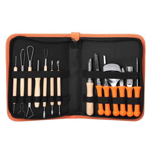 14 PCS Halloween Pumpkins Carving Kit Set Professional Pumpkins Carving Tool Double-side Detail Sculpting Cutters Halloween Decoration Pumpkins Carving Tool Suitable for Kids and Adults with Zipper Storage Bag and 10 Pumpkins Patterns
