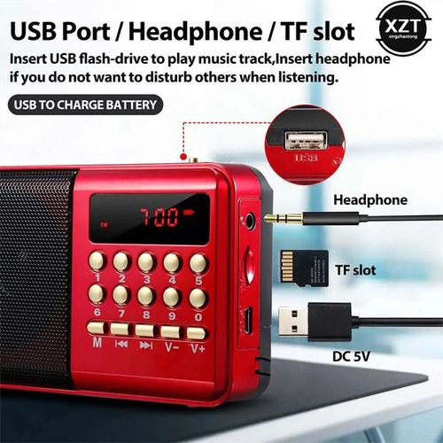 K11 FM Rechargeable Mini Portable Radio Handheld Digital FM USB TF MP3 Player Speaker