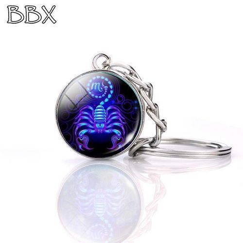 Glow Dark 12 Constellation Keychains Luminous Glass Double Side Pendant Key Chains Birthday Gift Zodiac Sign Keyring-gemini_GRAY