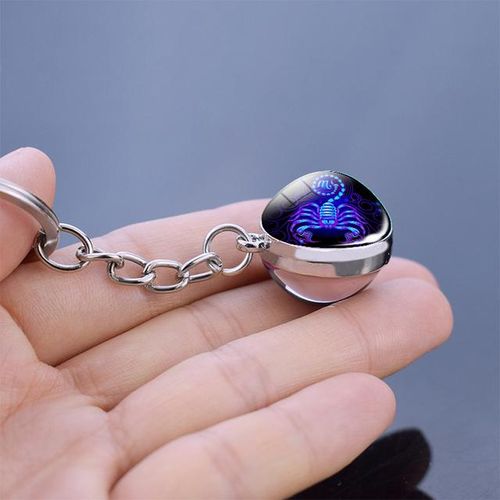 Glow Dark 12 Constellation Keychains Luminous Glass Double Side Pendant Key Chains Birthday Gift Zodiac Sign Keyring-gemini_GRAY