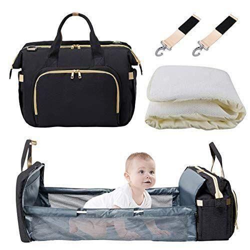 Type2 Black3 In 1 Diaper Bag Backpack Foldable Baby Bed