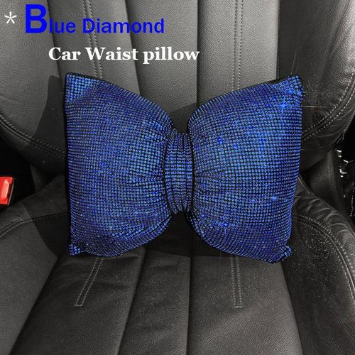 Crystal Blue Diamond Car Seat Cushion Mat Headrest Pads Fit For Women Ladies Girl Gift Auto Interior Accessorie-Car waist pillow_purplish red