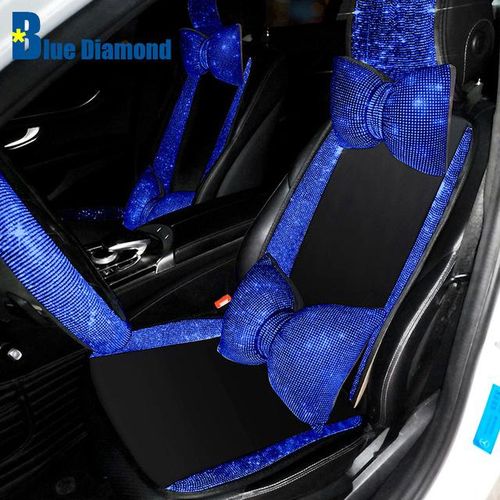 Crystal Blue Diamond Car Seat Cushion Mat Headrest Pads Fit For Women Ladies Girl Gift Auto Interior Accessorie-Car waist pillow_purplish red