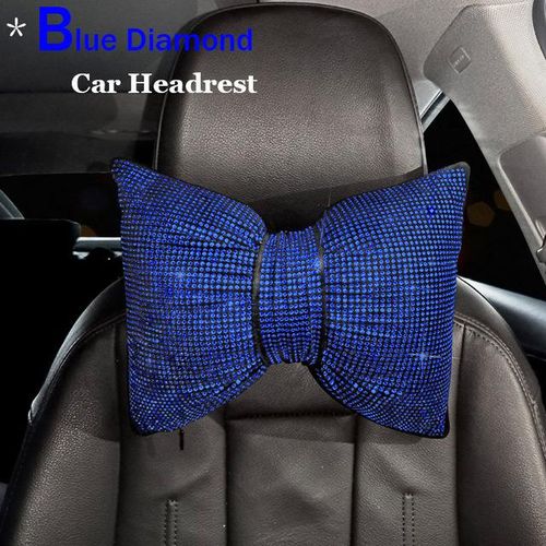 Crystal Blue Diamond Car Seat Cushion Mat Headrest Pads Fit For Women Ladies Girl Gift Auto Interior Accessorie-Car waist pillow_purplish red