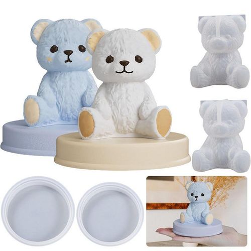 3d Teddybear Smiling Mold Silicone Mold Candle Bear Cake Decoration Chocolate Baking Cake Aromatic Candle Drip Mold