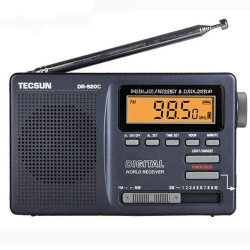 Tecsun DR-920C FM MW SW 12 Band Digital Clock Alarm Radio Receiver Grey