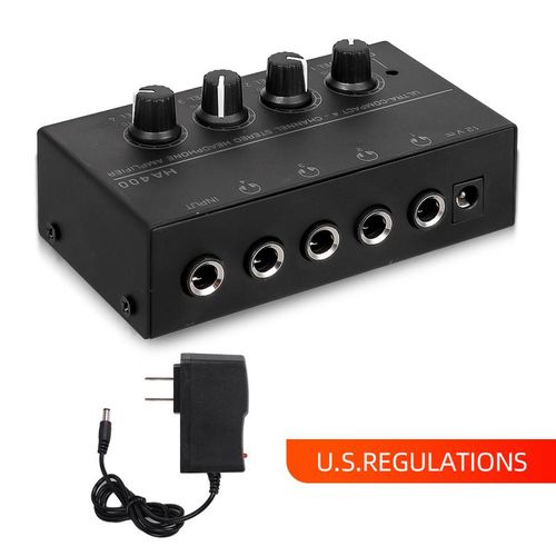 HA400 Mini Audio Stereo Headphone Amplifier Ultra-Compact 4 Channels Audio Amplifier With EU Power Black Silver Adapter