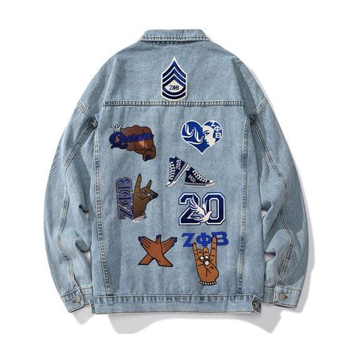 Embroidered Denim Jeans Jacket For Ladies Zeta Phi Beta Sorority Greek Letter Small Size Patches
