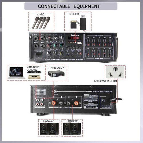 110220V 8000W USB SD AMP FM DVD AUX With Remote Control Support 4 Way Microphone Input Bluetooth Amplifier Audio Stereo Digital