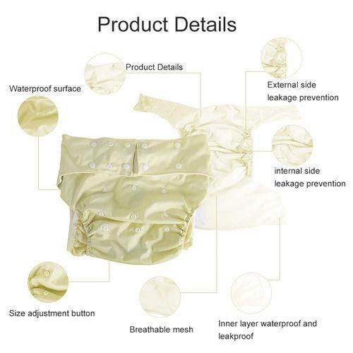 Adult Washable Cloth Diaper Adjustable Reusable Ultra Absorbent Incontinence Pan Yellow