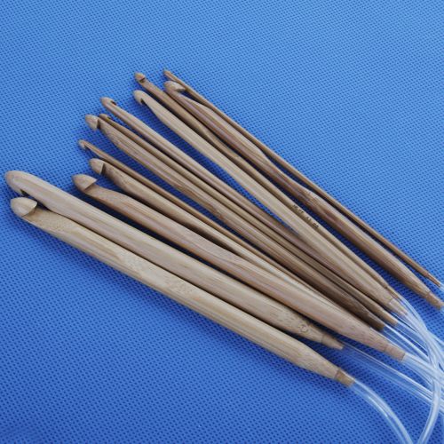 12Size Flexible Afghan / Tunisian Carbonized Bamboo Crochet Hook 3