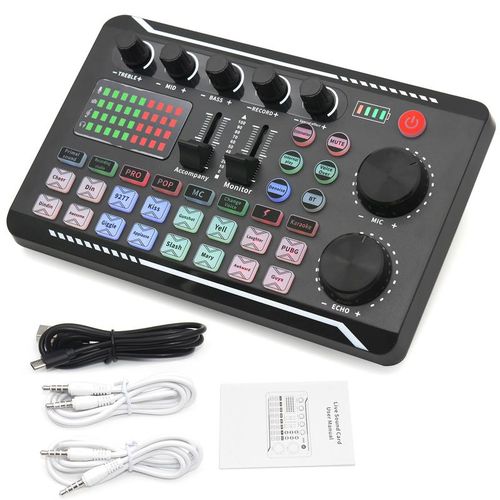 Live Sound Audio Interface DJ Mixer Effects Voice Changer Bluetooth-compatible Stereo Audio Mixer for LIVE Streaming F998