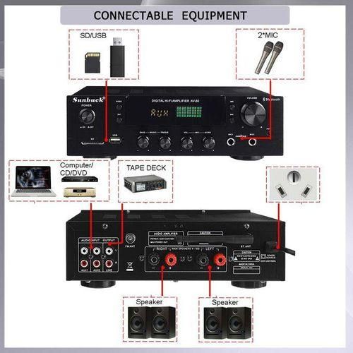 2000W Home Theater Amplifiers HiFi Bluetooth Power Amplifier Stereo Audio Karaoke FM Receiver USB SD With Remote Control