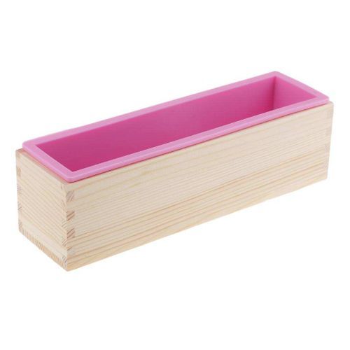 Rectangle Silicone Soap Loaf  with Wooden Box DIY Mould 900ml Pink