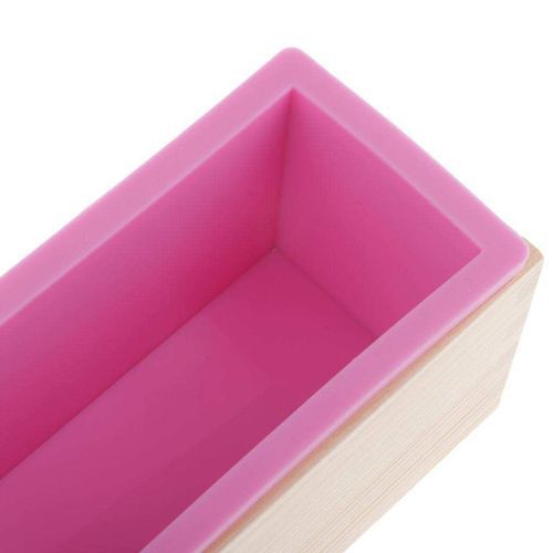 Rectangle Silicone Soap Loaf  with Wooden Box DIY Mould 900ml Pink