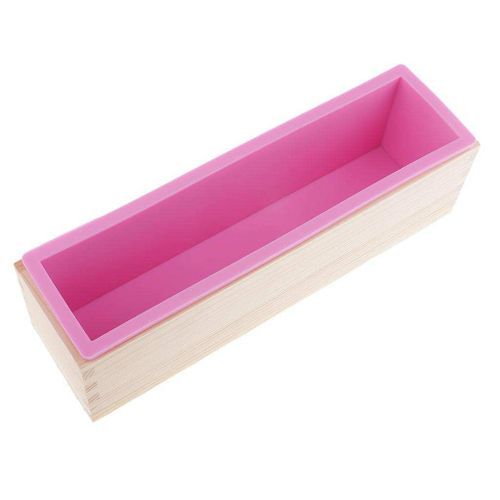Rectangle Silicone Soap Loaf  with Wooden Box DIY Mould 900ml Pink