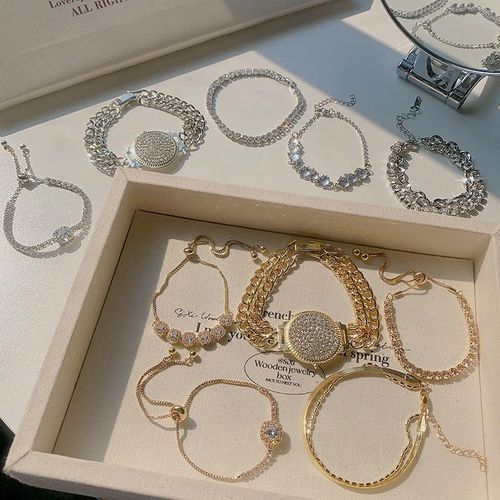 Double layer Cuban chain zircon bracelet for women, niche design, high-end, sweet, cool, light luxury, exquisite and cool style,