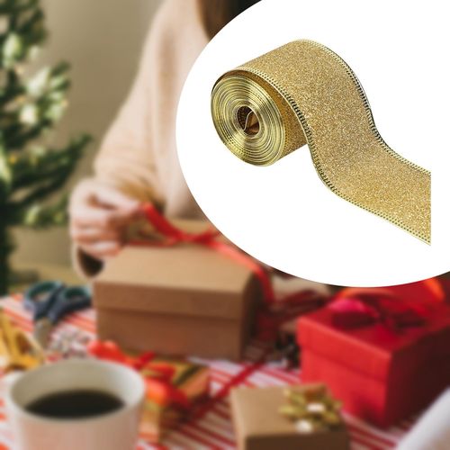Christmas Glitter Ribbon 2inch X 90 Yards DIY Xmas Golden