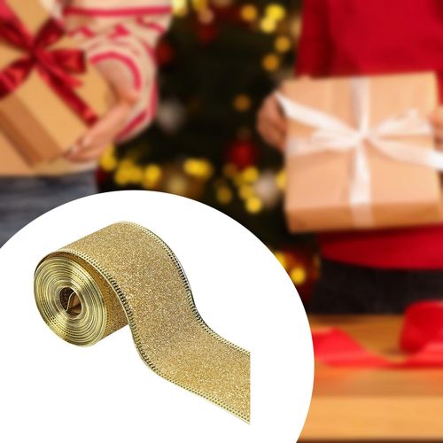 Christmas Glitter Ribbon 2inch X 90 Yards DIY Xmas Golden