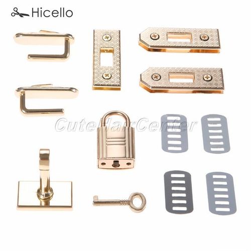1set/7pcs Bag Buckle Metal Lock Button Gold Silver Black Bronze Diy Craft Handmade Handbag Purse Luggage Hardware Hicello