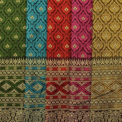 45x100cm Southeast Ethnic Polyester Brocade Jacquard Satin Fabric For Thai Women's Traditional Dress Cloth Burma Saree