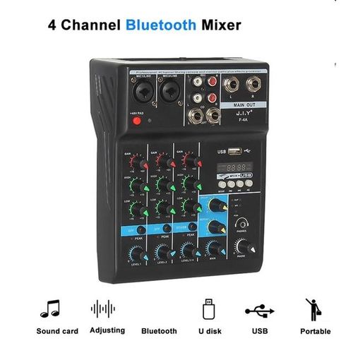 Portable Mental 4 Channels Mini Usb Audio Mixer Amplifier Console Bluetooth Record Phantom Sound Mixing Console With Sound Card