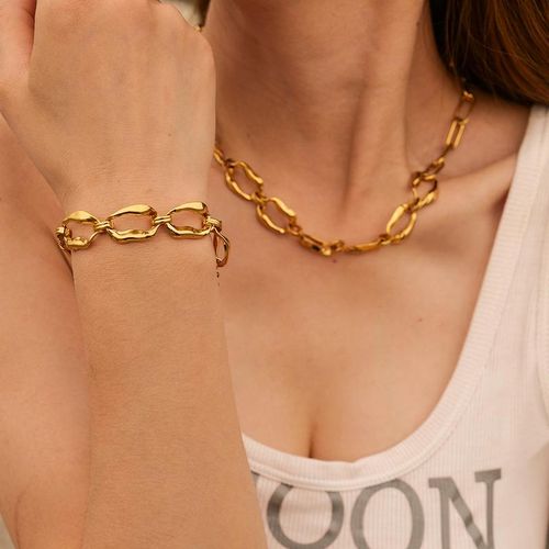 Cadena Ovalada De Acero Inoxidable Para Mujer Conjunto De Joyería Irregular Collar Pulsera Chapado En Pvd Oro De 18 Quilates Joyería De Empalme Vintage