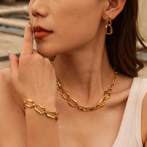 Cadena Ovalada De Acero Inoxidable Para Mujer Conjunto De Joyería Irregular Collar Pulsera Chapado En Pvd Oro De 18 Quilates Joyería De Empalme Vintage