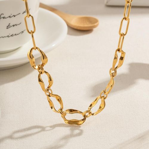 Cadena Ovalada De Acero Inoxidable Para Mujer Conjunto De Joyería Irregular Collar Pulsera Chapado En Pvd Oro De 18 Quilates Joyería De Empalme Vintage
