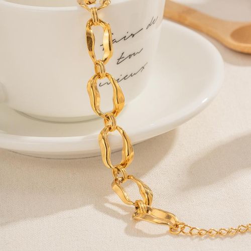 Cadena Ovalada De Acero Inoxidable Para Mujer Conjunto De Joyería Irregular Collar Pulsera Chapado En Pvd Oro De 18 Quilates Joyería De Empalme Vintage
