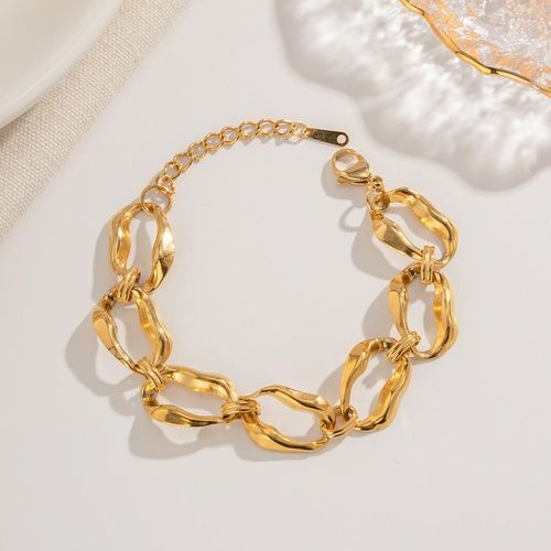 Cadena Ovalada De Acero Inoxidable Para Mujer Conjunto De Joyería Irregular Collar Pulsera Chapado En Pvd Oro De 18 Quilates Joyería De Empalme Vintage