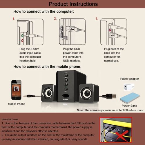 Sada USB Wired Computer Speakers Stereo Music- Black