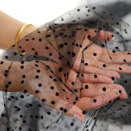 1yard Flocking Dot Voile Net Fabric See Through Drape Fabric Tulle Mesh Craft Material For Curtains Black White