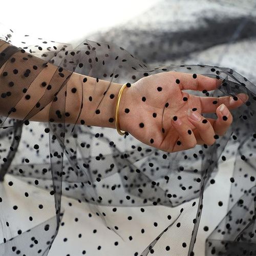 1yard Flocking Dot Voile Net Fabric See Through Drape Fabric Tulle Mesh Craft Material For Curtains Black White