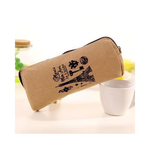 Retro Pencil Bag Fresh And Cotton-Linen Paris Tower Retro Romantic Pencil Box Large Capacity Office Learning