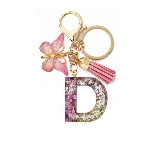 Gold Green Gradient Color Resin Letter A-m Keychain Women Handbag Backpack Pendant Jewelry Fashion Car Key Ring Holder Gift-D_Red