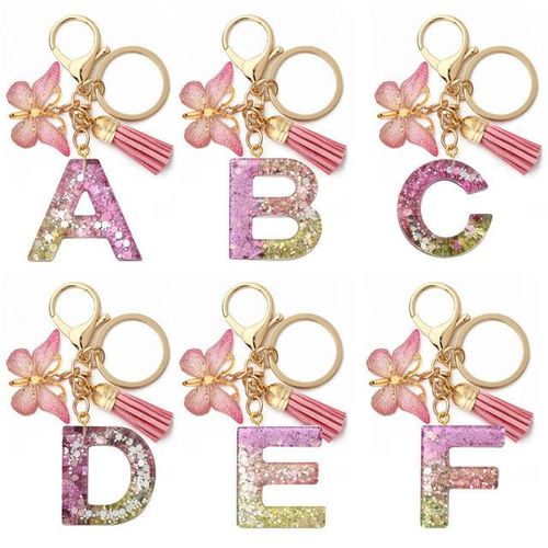Gold Green Gradient Color Resin Letter A-m Keychain Women Handbag Backpack Pendant Jewelry Fashion Car Key Ring Holder Gift-D_Red