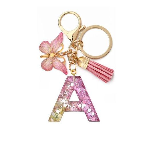 Gold Green Gradient Color Resin Letter A-m Keychain Women Handbag Backpack Pendant Jewelry Fashion Car Key Ring Holder Gift-D_Red