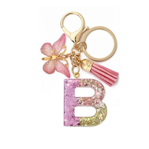 Gold Green Gradient Color Resin Letter A-m Keychain Women Handbag Backpack Pendant Jewelry Fashion Car Key Ring Holder Gift-D_Red