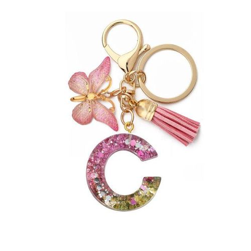 Gold Green Gradient Color Resin Letter A-m Keychain Women Handbag Backpack Pendant Jewelry Fashion Car Key Ring Holder Gift-D_Red