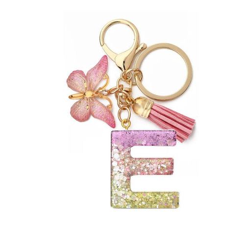 Gold Green Gradient Color Resin Letter A-m Keychain Women Handbag Backpack Pendant Jewelry Fashion Car Key Ring Holder Gift-D_Red