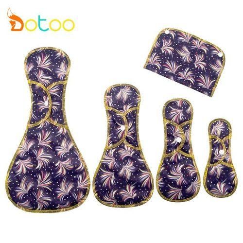 Goodbum Colored Feathers Print 4PCS Bamboo Charcoal Sanitary Pad With A Wet Bag Soft SkinFriendly Washable Sanitary Napkin