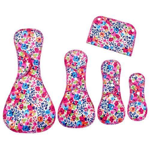 Goodbum Colored Feathers Print 4PCS Bamboo Charcoal Sanitary Pad With A Wet Bag Soft SkinFriendly Washable Sanitary Napkin