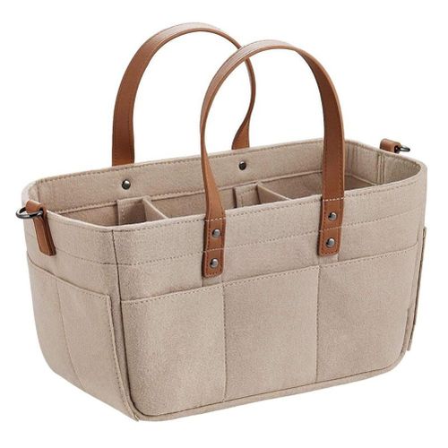 Large Capacity Mommy Bag Portable Creamy White Felt Mommy Bag with Top Handles Functional Baby Bag Newborn Baby Essential,Creamy white,38cm 23cm 18cm NO5148