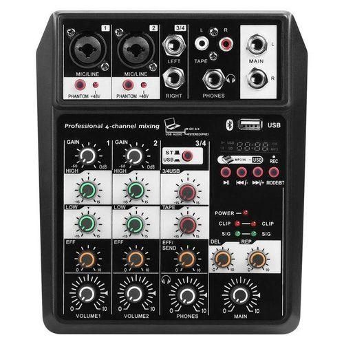 110240V Bluetooth Wireless 4 Channels Audio Mixer Portable Sound Mixing Console USB Interface For Stage Performances Musicblack