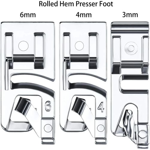 3Pcs Narrow Rolled Hem Sewing Machine Presser Foot Set Suitable for Household Multi-Function Sewing Machines 3 mm 4 mm and 6 mm