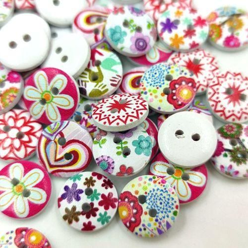 2 MagiDeal 100x Wooden 2 Holes Painted Sewing Buttons