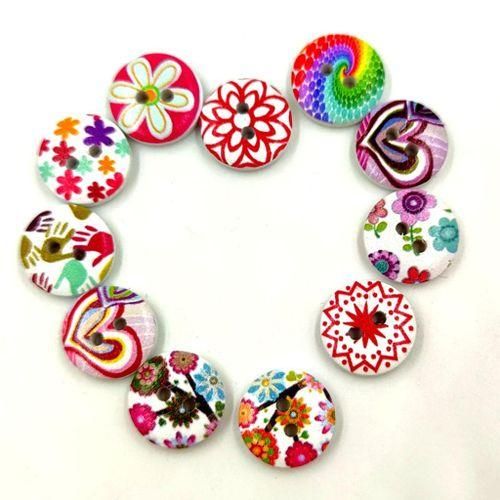 2 MagiDeal 100x Wooden 2 Holes Painted Sewing Buttons