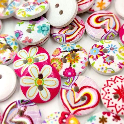 2 MagiDeal 100x Wooden 2 Holes Painted Sewing Buttons